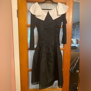 Vintage Morton Myles for The Warrens Black/White Ruched Cocktail Dress Size 12